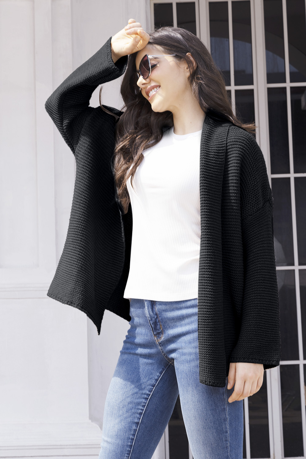 Tied Open Front Long Sleeve Cardigan