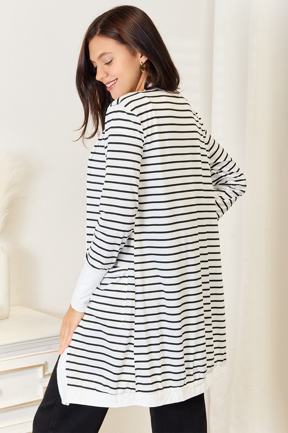 Striped Open Front Longline Cardigan