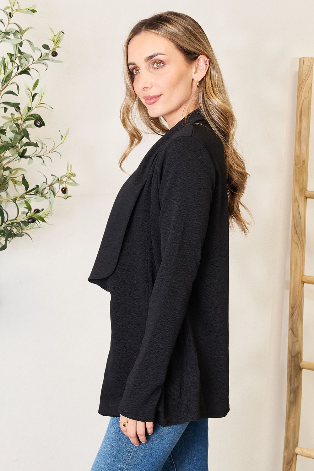 Full Size Open Front Long Sleeve Blazer