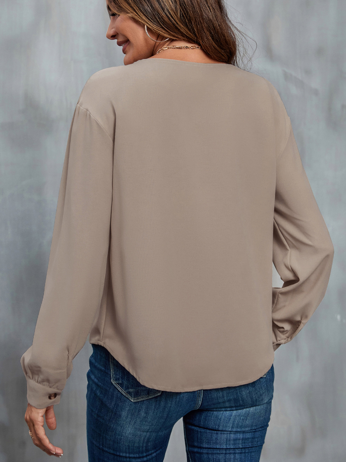 Asymmetrical Neck Buttoned Long Sleeve Top