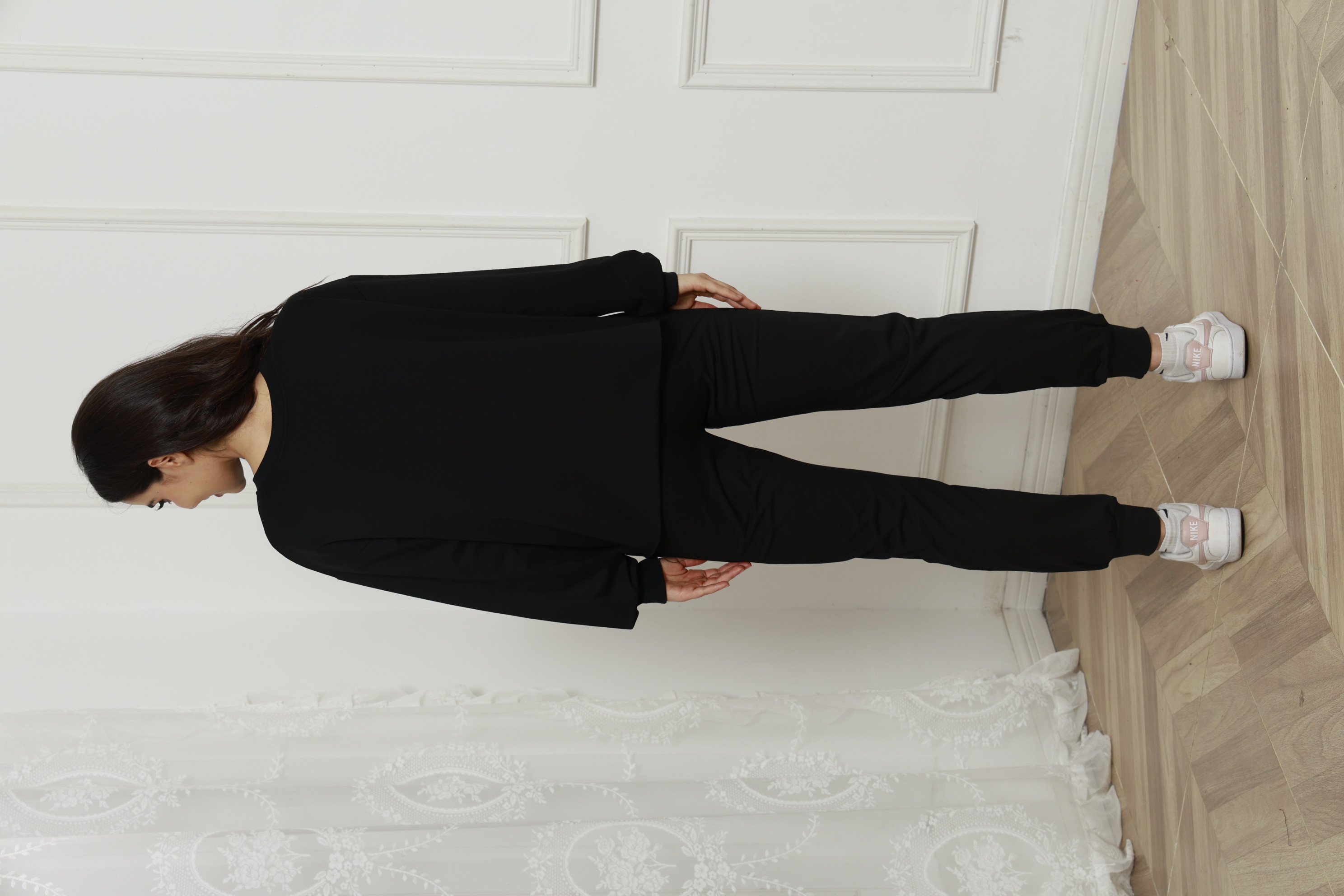 Round Neck Long Sleeve Top and Drawstring Pants Set