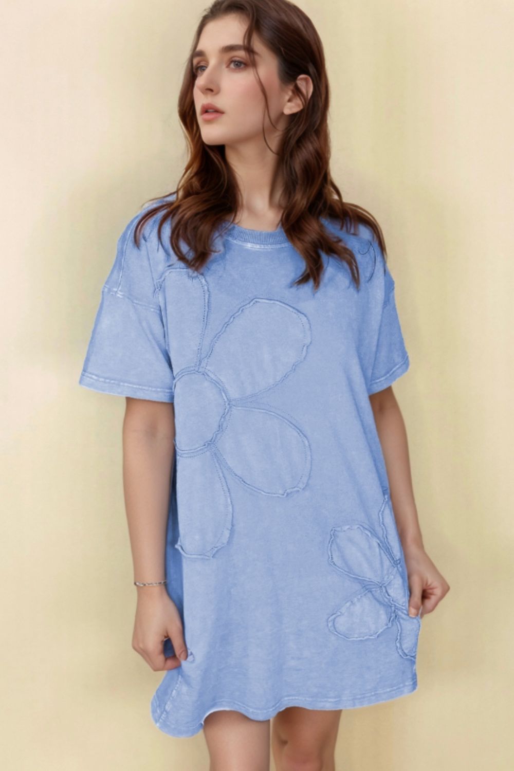 Floral Round Neck Short Sleeve T-Shirt Dress