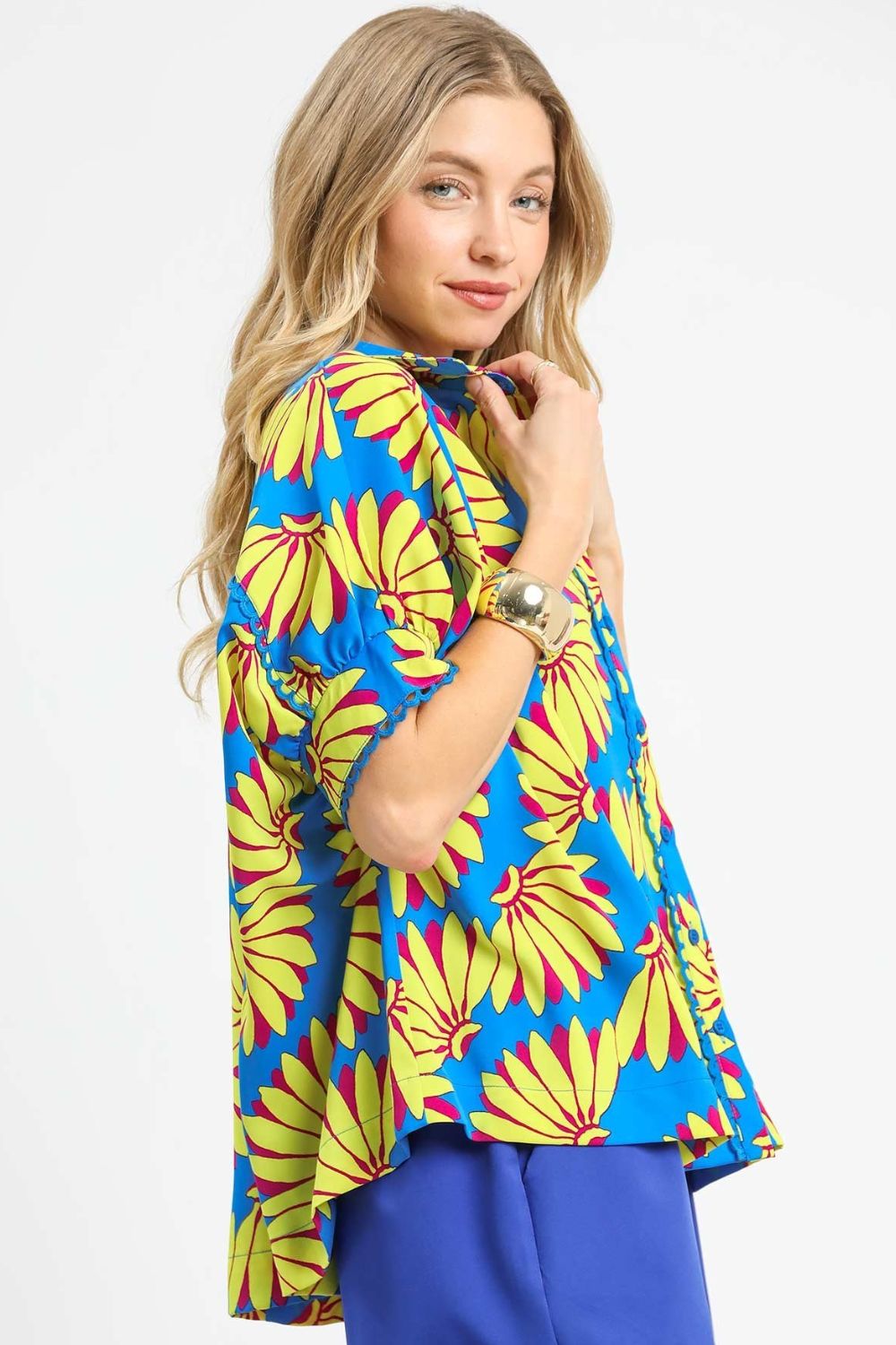 Umgee Printed Button-Up Relaxed Shirt