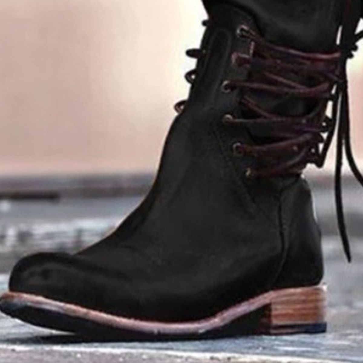 Lace Up Block Heels Boots