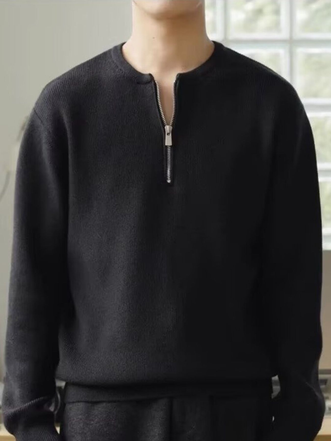 Men's Plus Size Quarter Zip Relaxed Fit Pullover Sweater