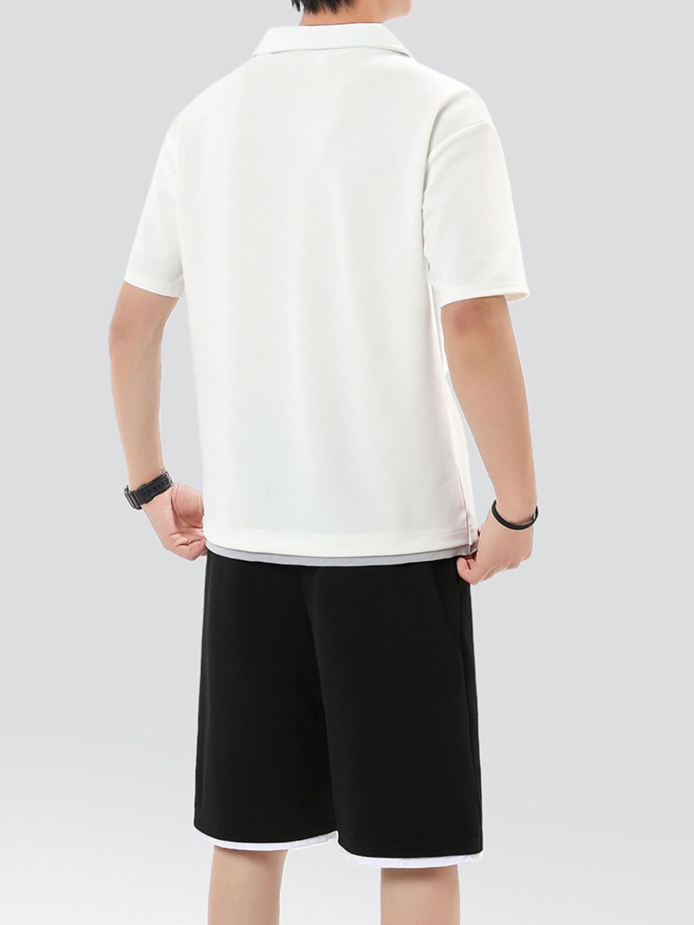 Men's Plus Size Johnny Collar Top and Shorts Set