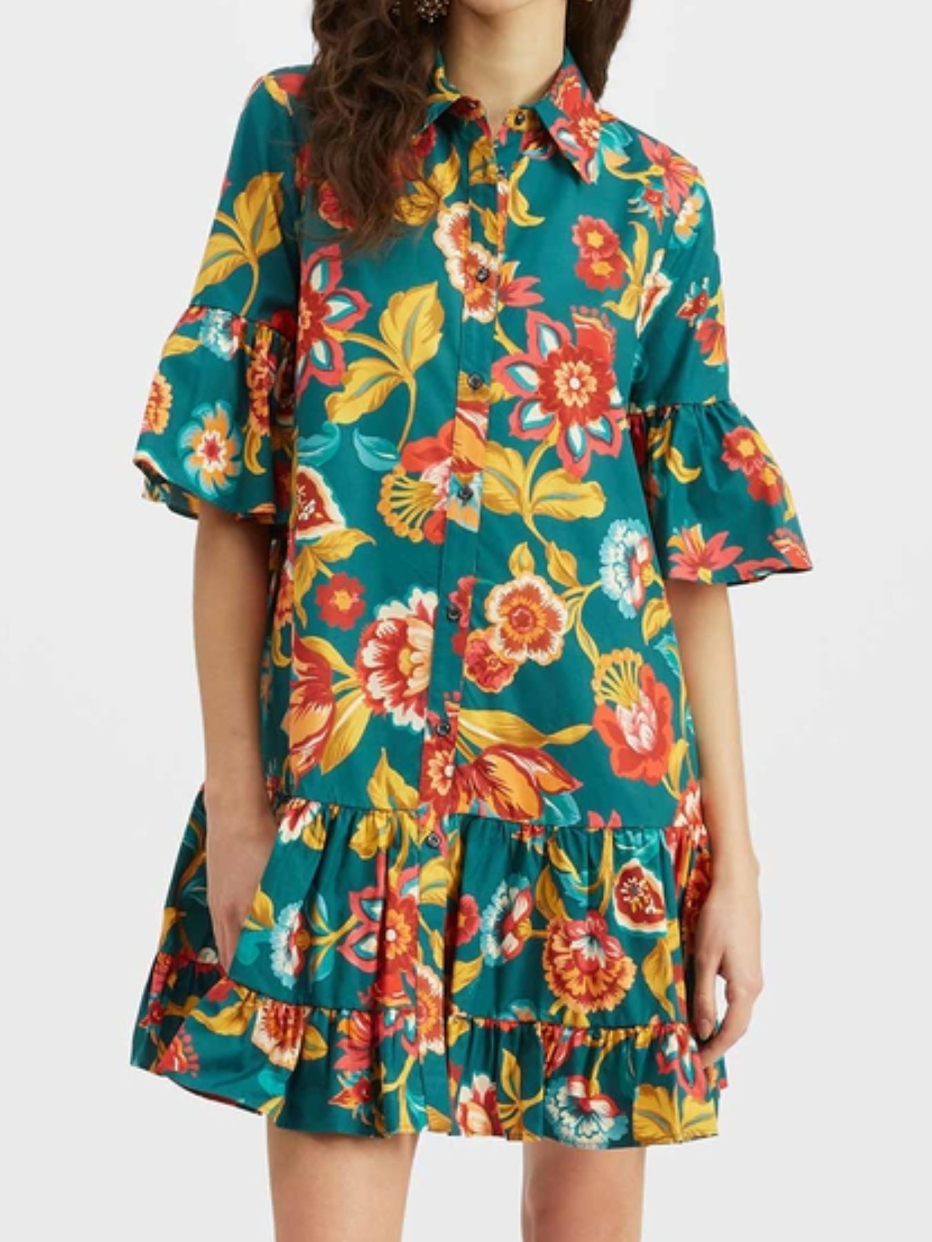 Floral Print Ruffle Sleeve Mini Dress