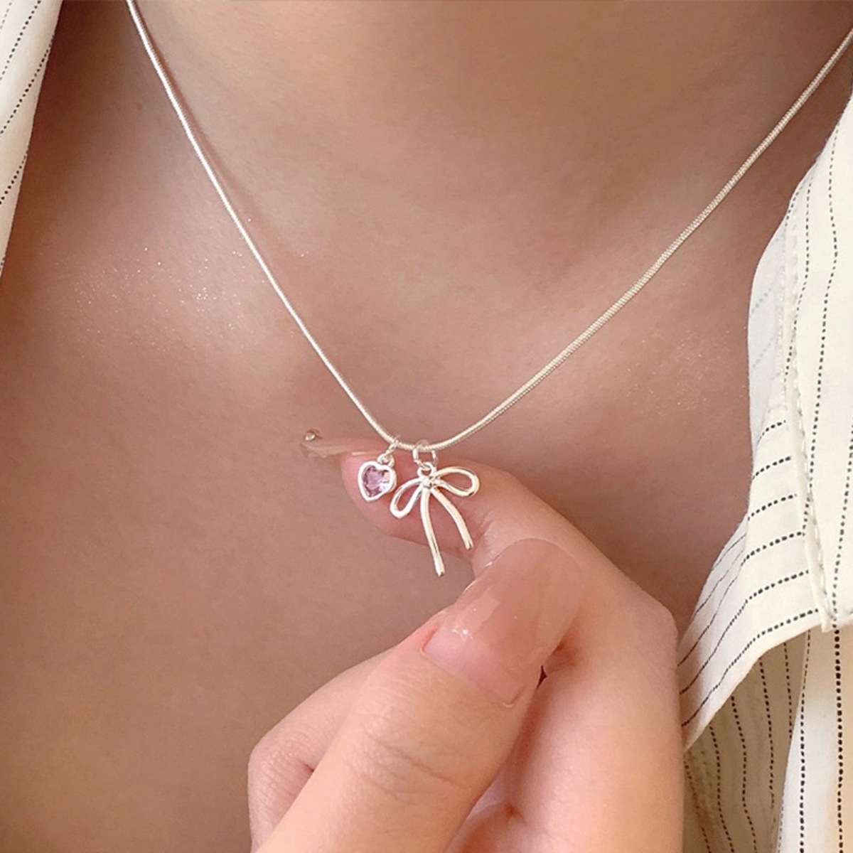 Bow & Heart Pendant Necklace