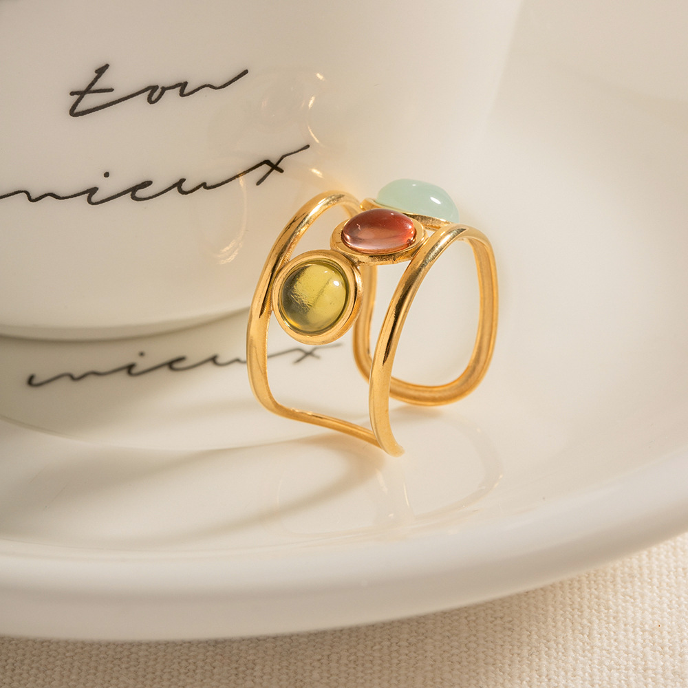 18K Gold-Plated Gemstone Open Cuff Ring