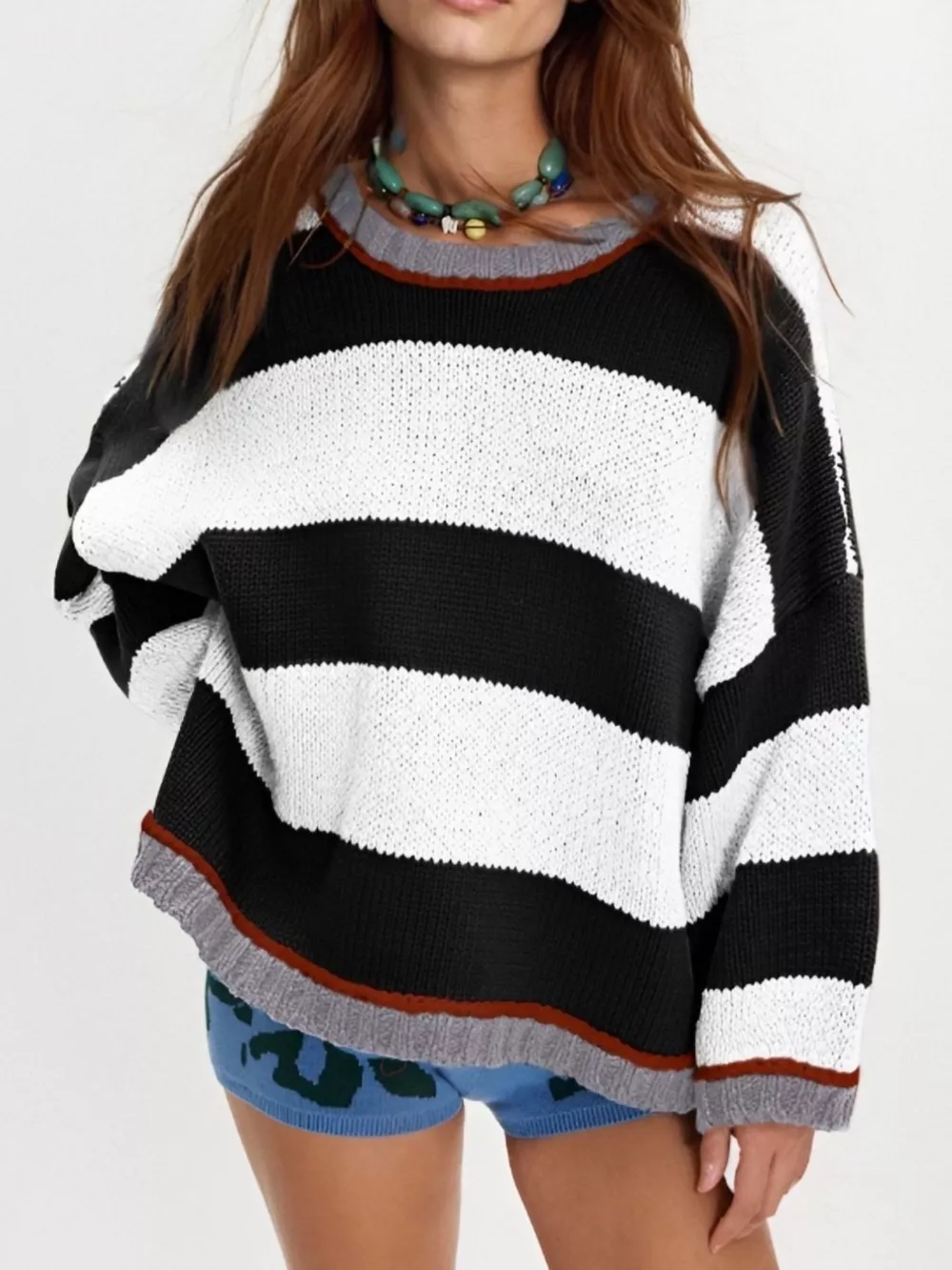 Color Block Round Neck Sweater