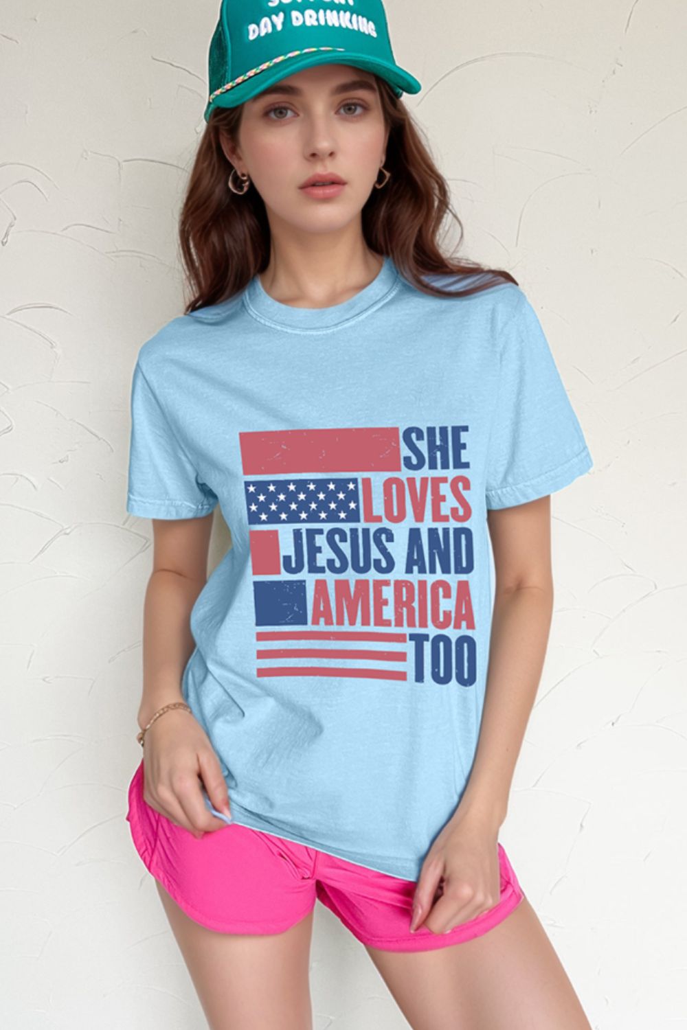 Patriotic US Flag Round Neck Short Sleeve T-Shirt