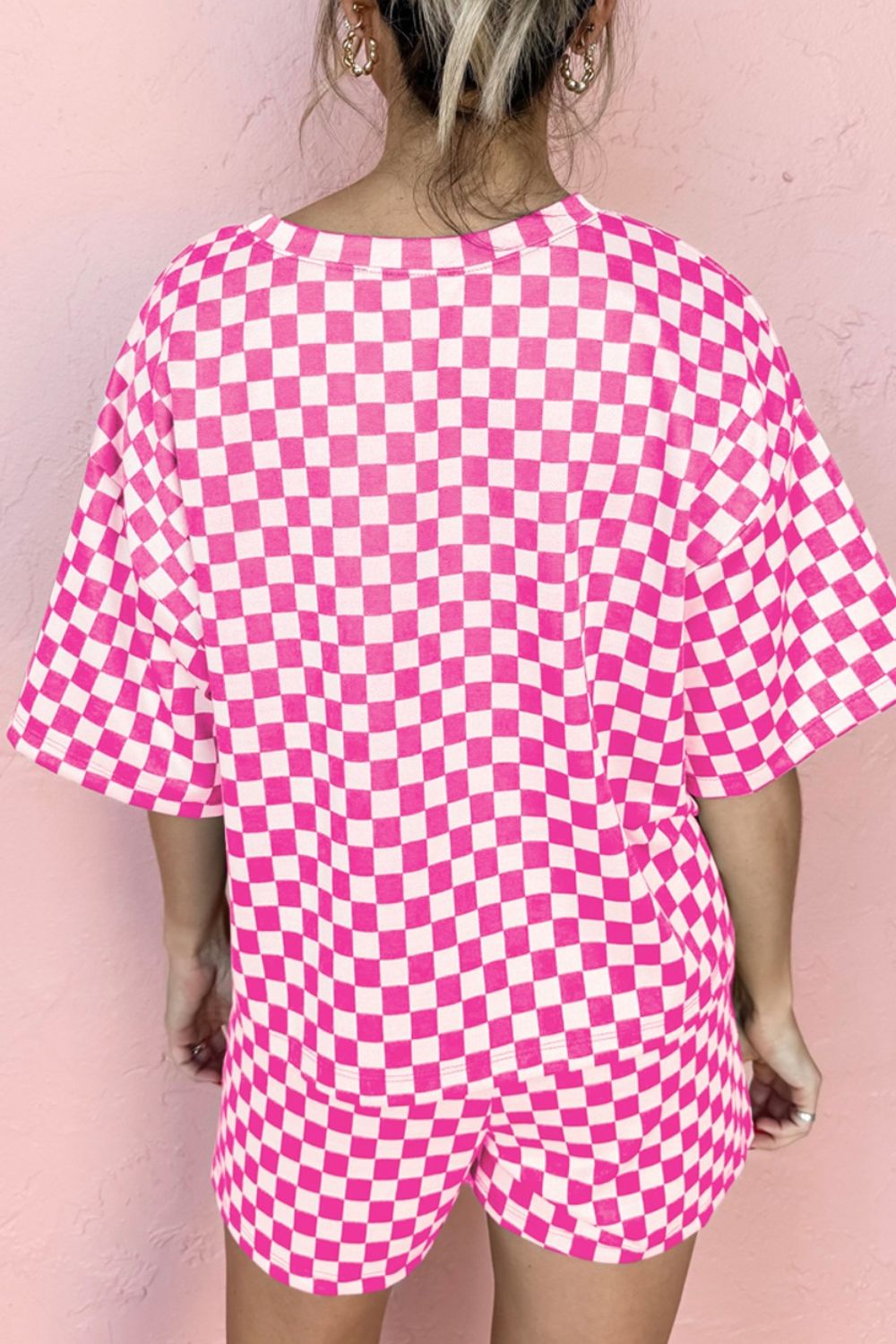 Checkered Round Neck Top and Shorts Two-Piece Set