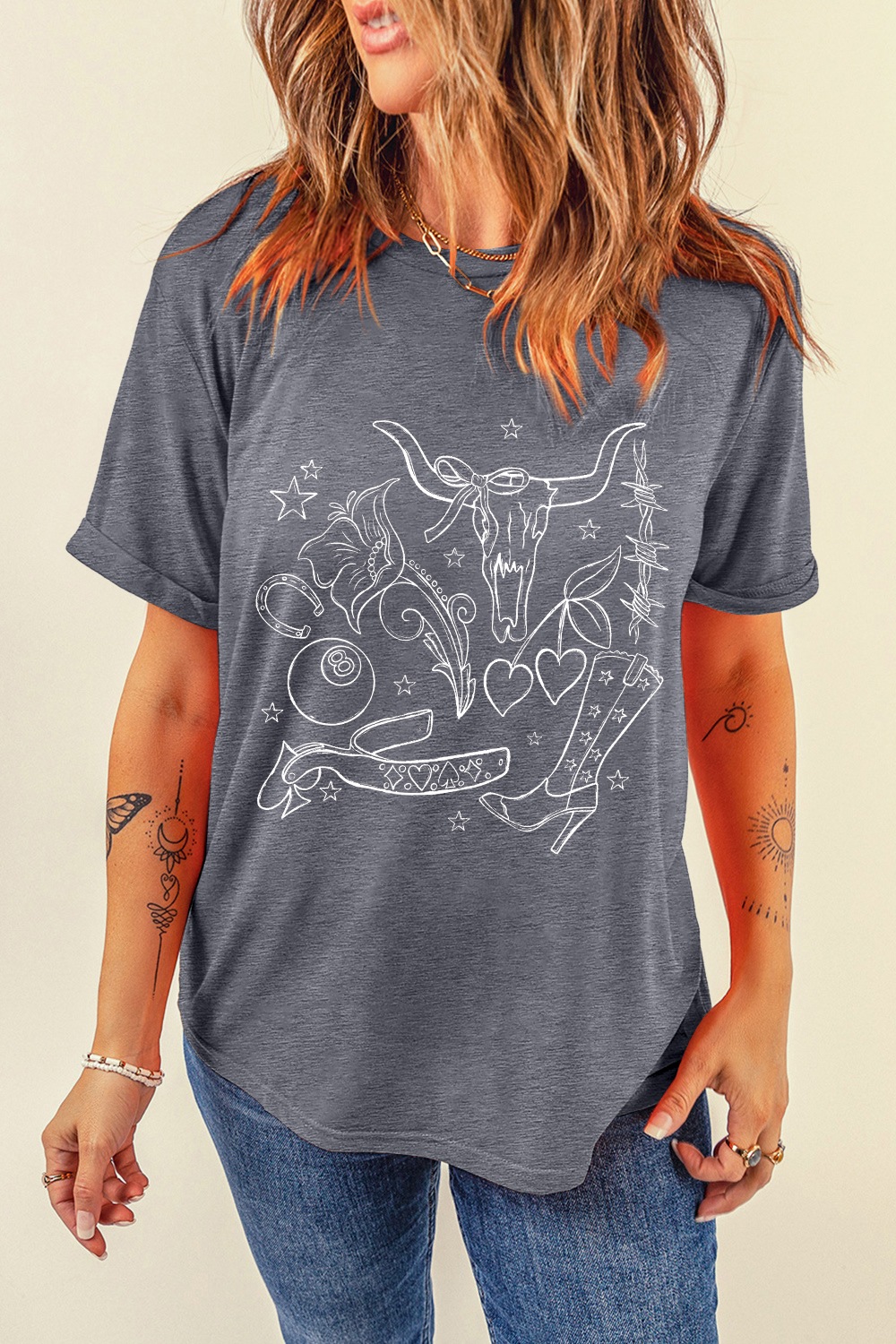 Cowgirl Boots OX Head Western Graphic Crewneck Tee