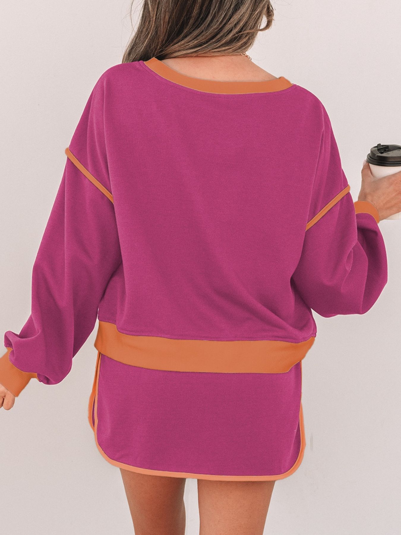 Contrast Trim Long Sleeve Top and Skort Set