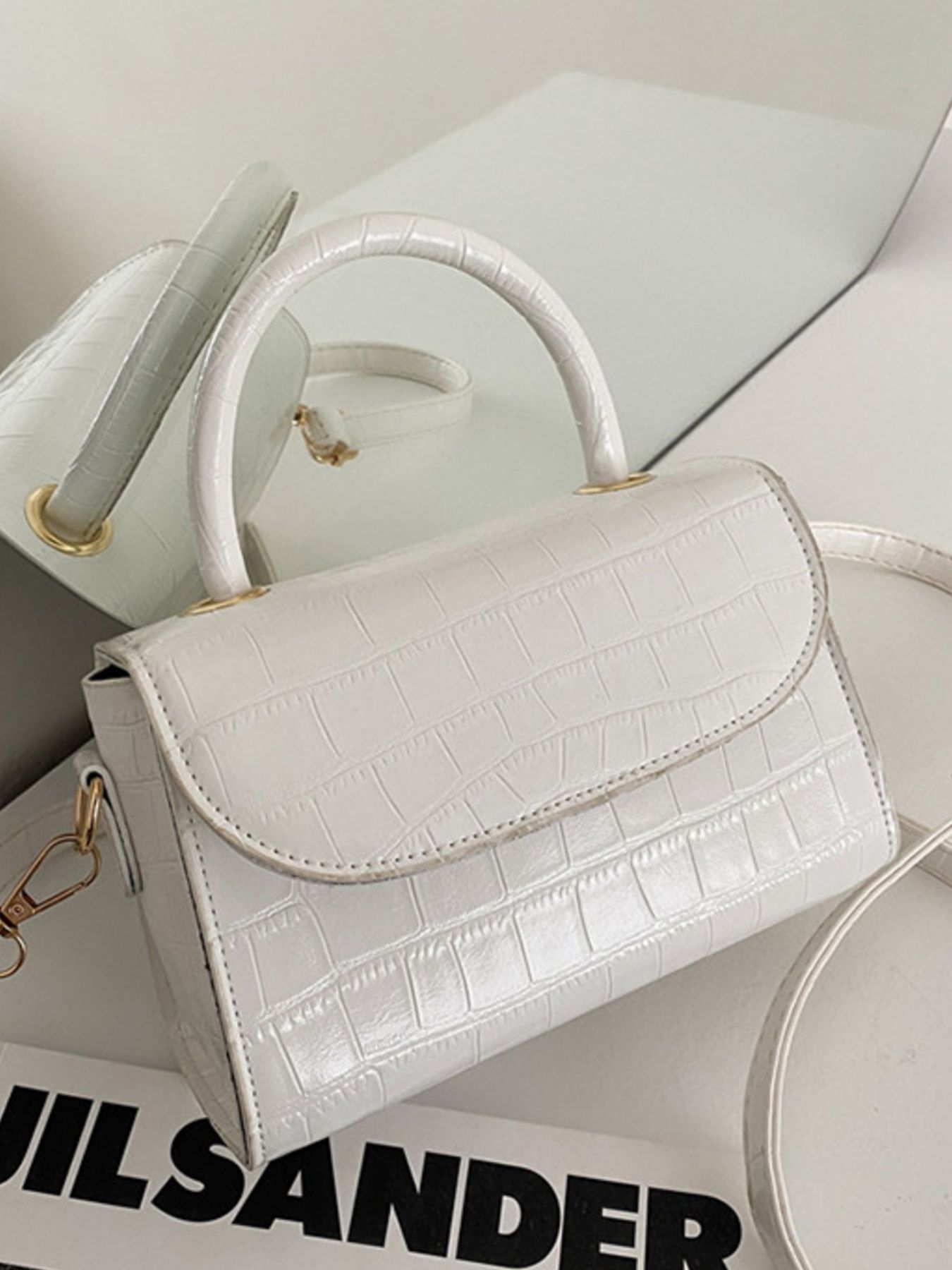 Crocodile Pattern Top Handle Crossbody Bag