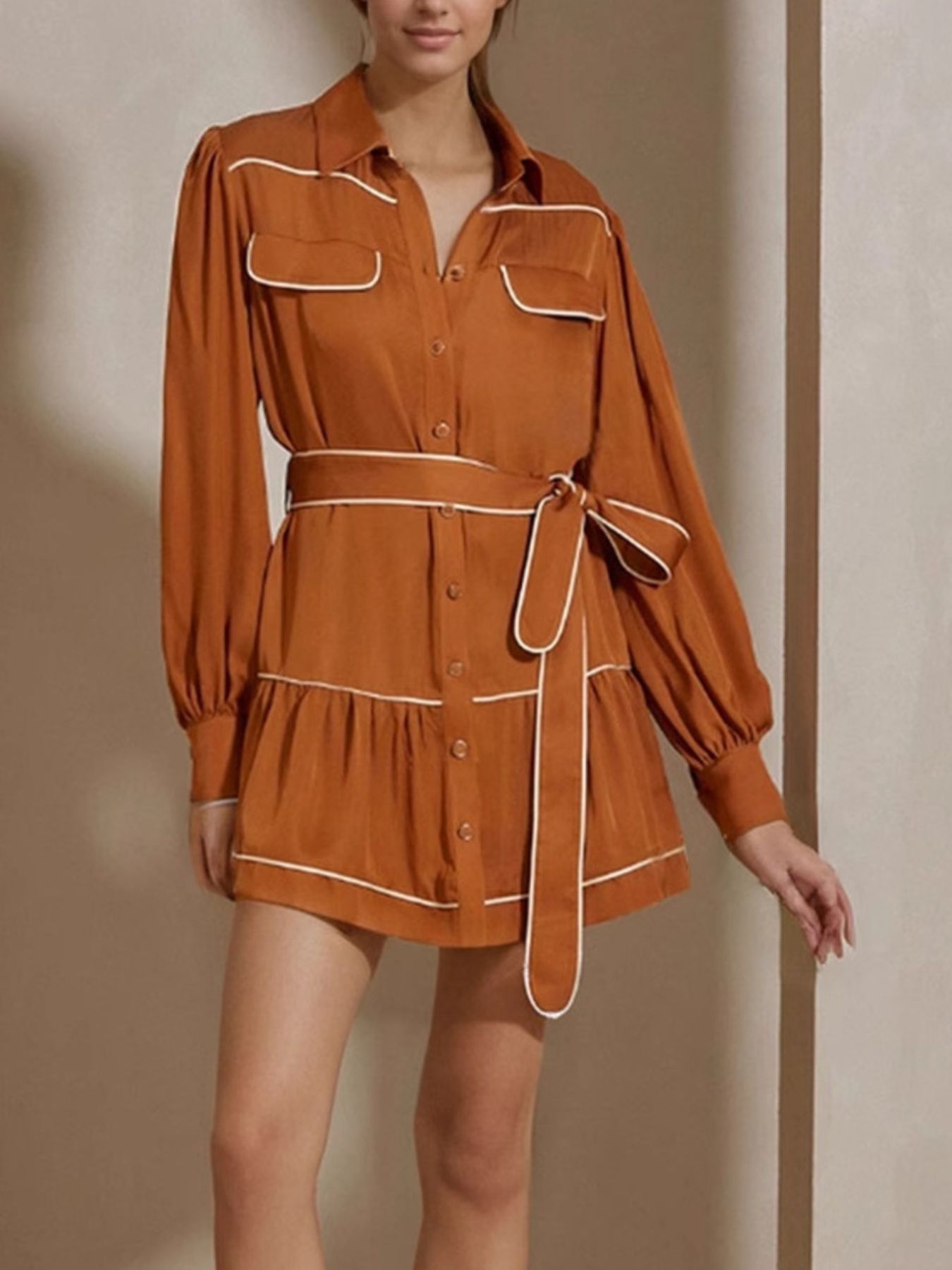 Button Front Long Sleeve Shirt Dress