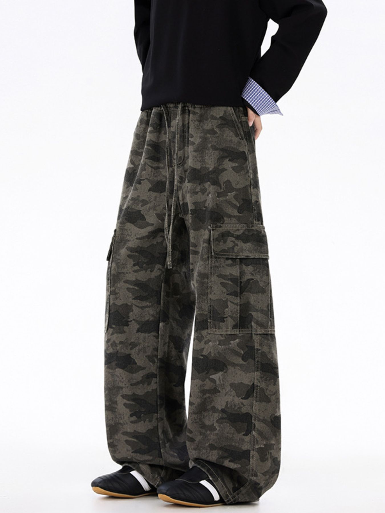 Men's Plus Size Drawstring Camouflage Wide Leg Pants