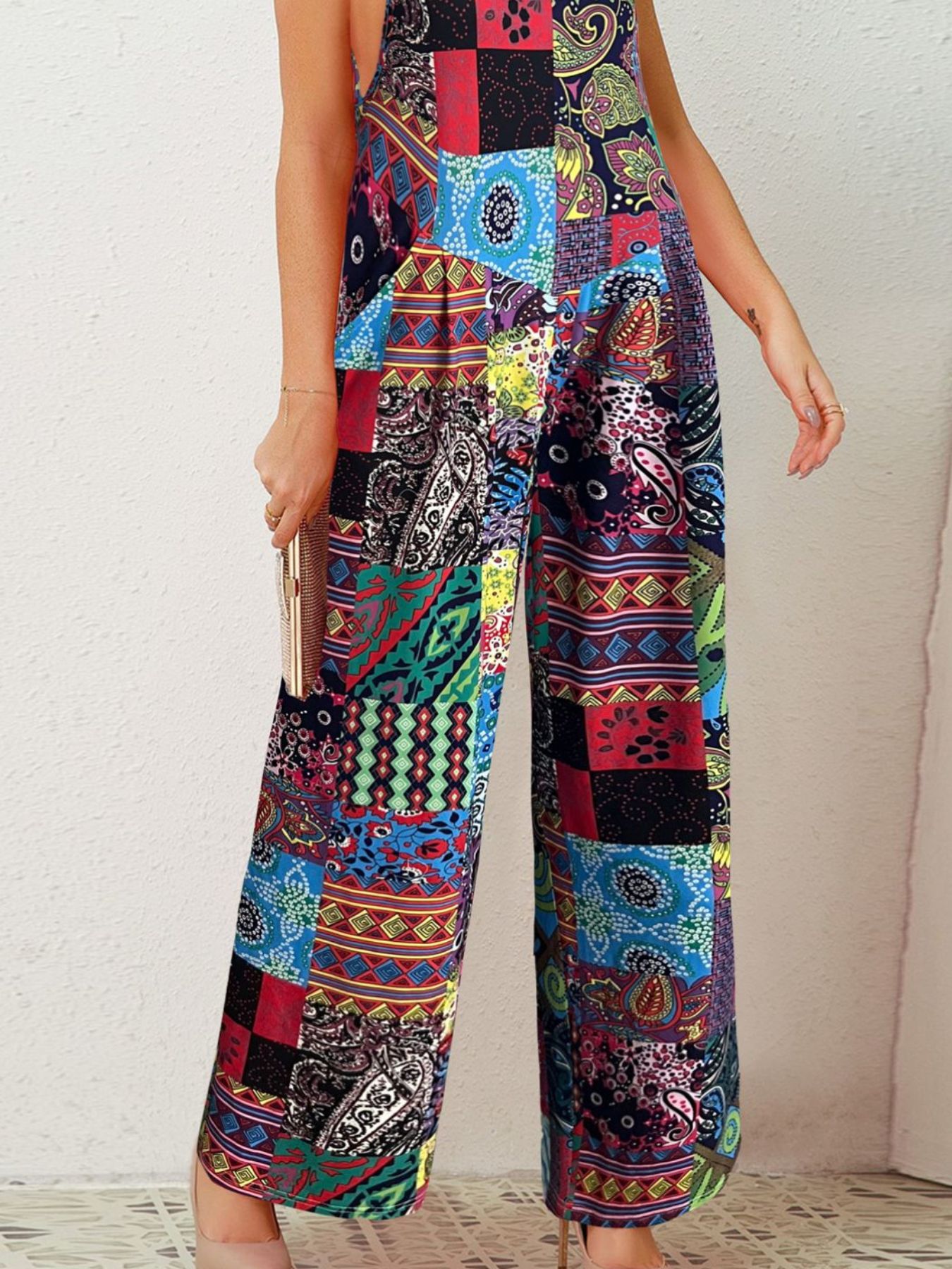 Plus Size Printed Wide Leg Jumpsuit