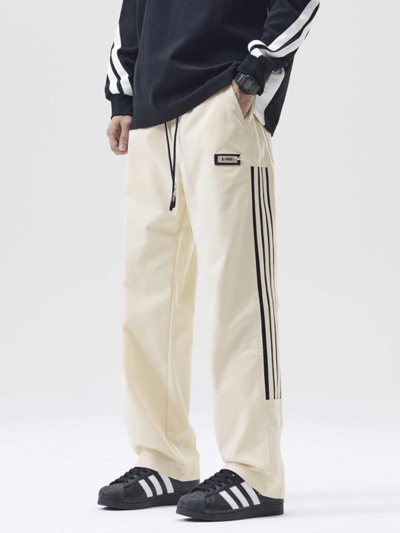 Men's Full Size Side Striped Wide Leg Casual Pants Plus Size