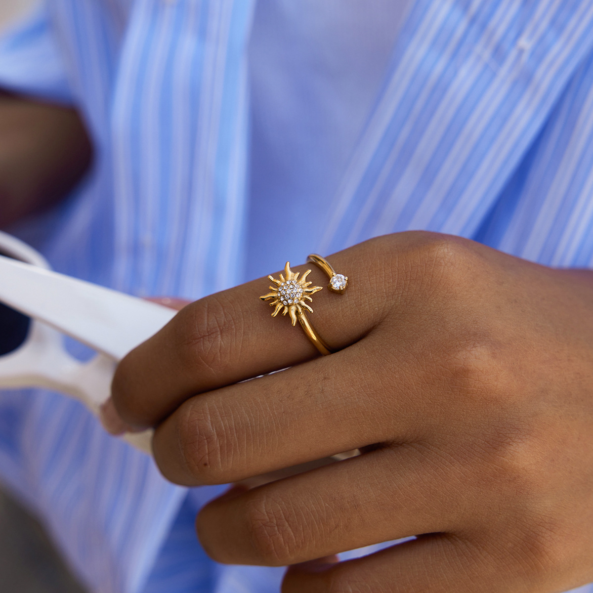 18K Gold-Plated Zircon Sun Bypass Ring