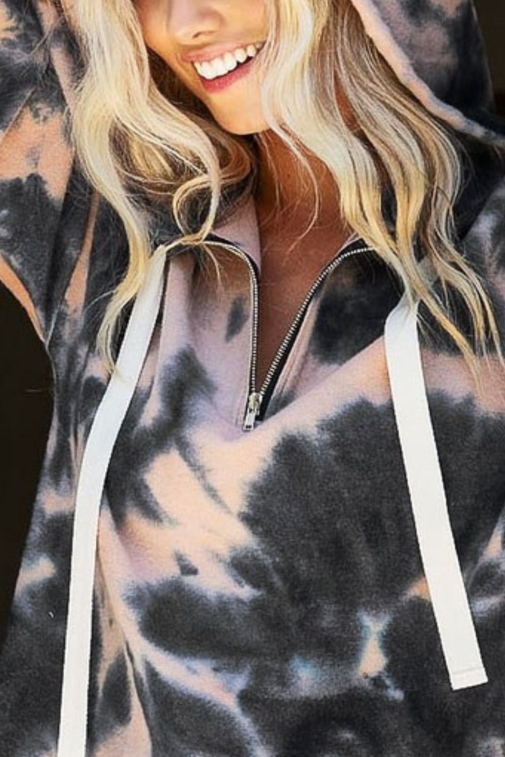 Tie Dye Brushed Terry Hoodie with Zip Up Closure