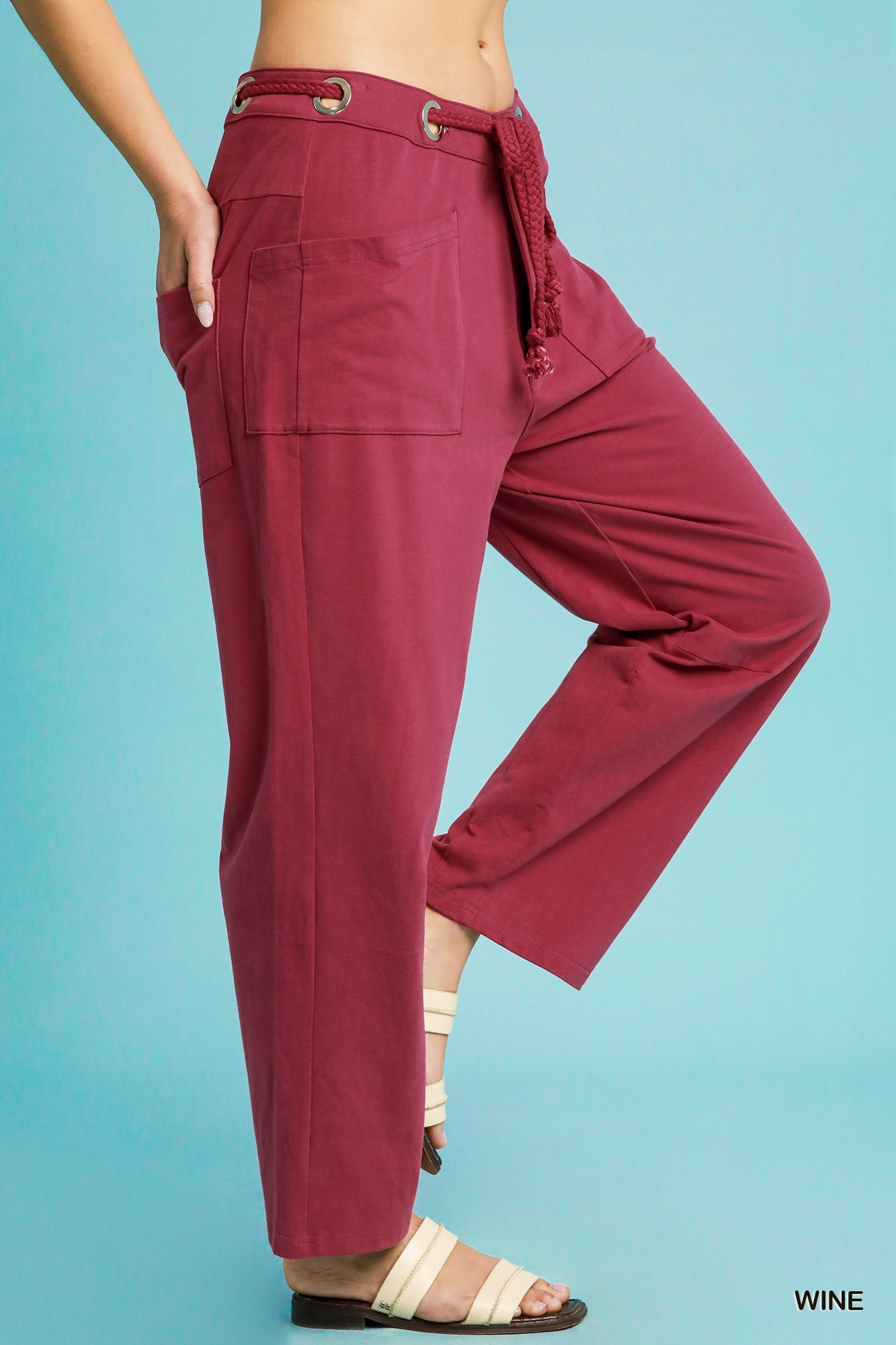Umgee Drawstring Wide Leg Casual Pants