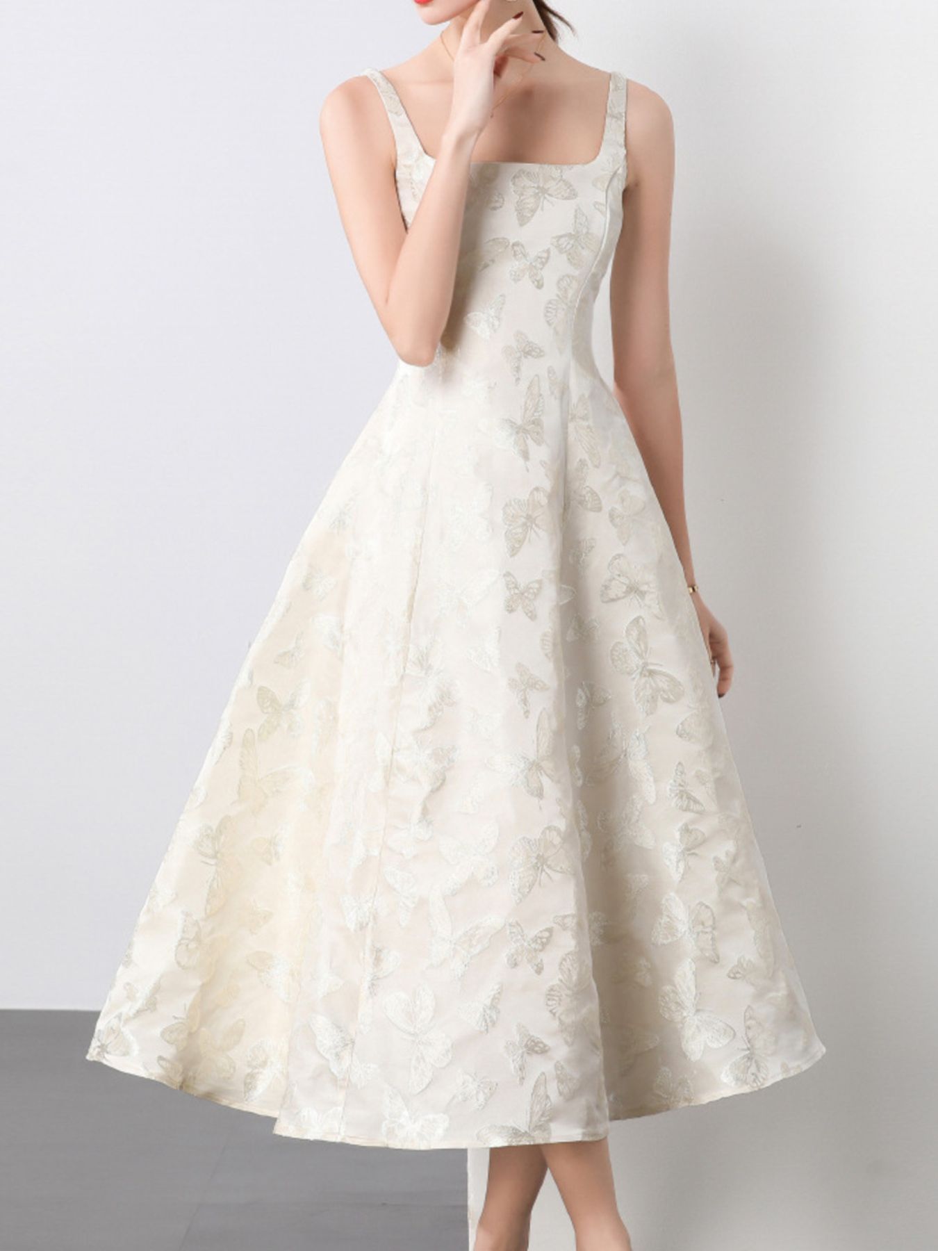 Butterfly Pattern A-Line Sleeveless Midi Dress