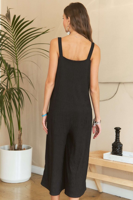 Black Textured Wide-Leg Jumpsuit