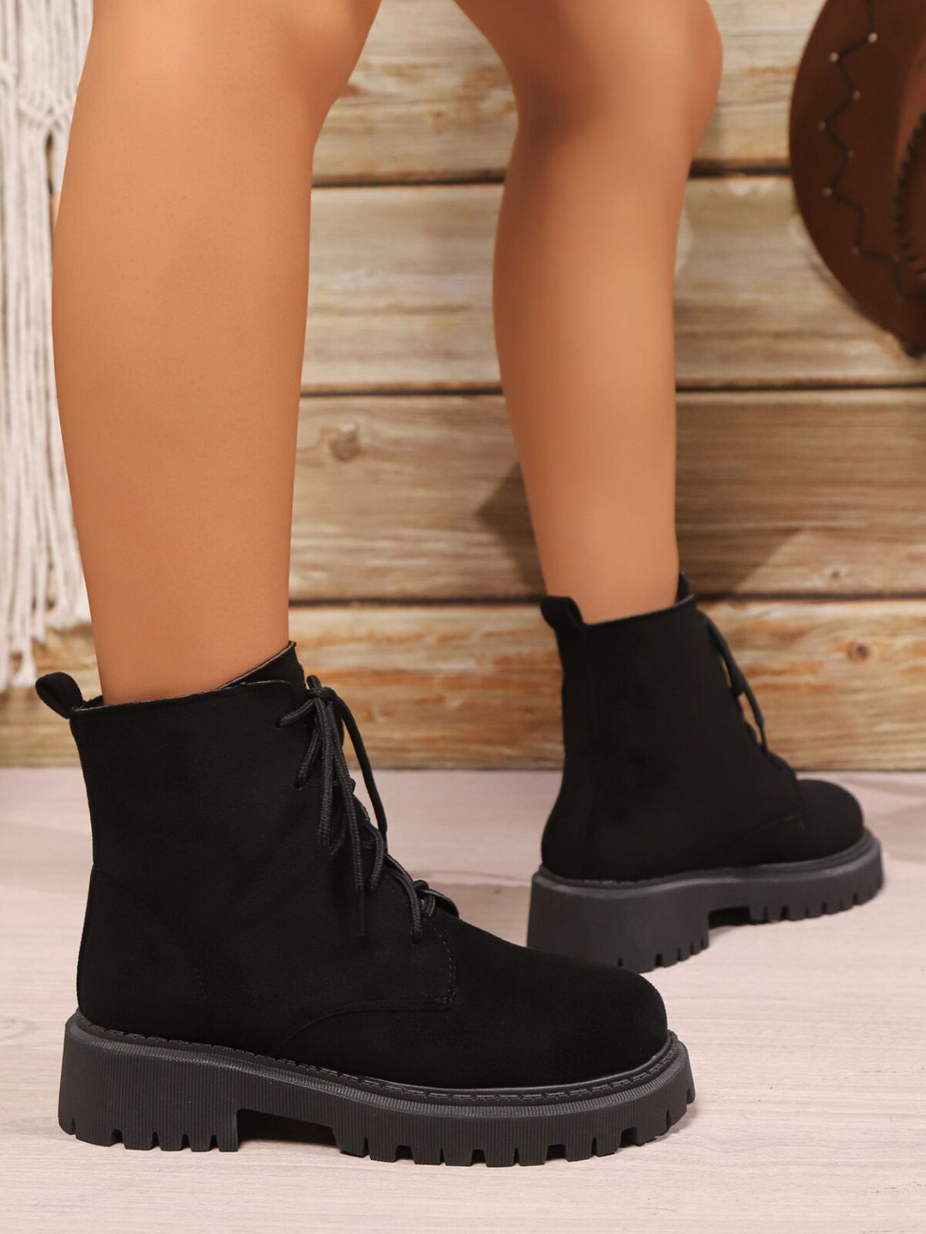 Lace Up Block Heels Boots