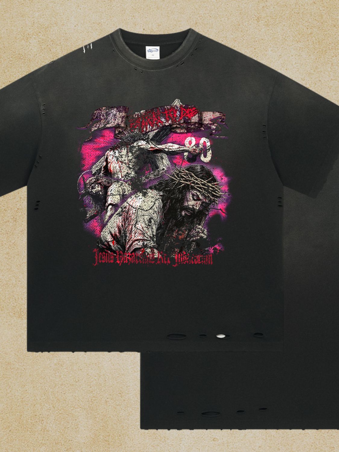 Men's Distressed Detail Round Neck Graphic T-Shirt