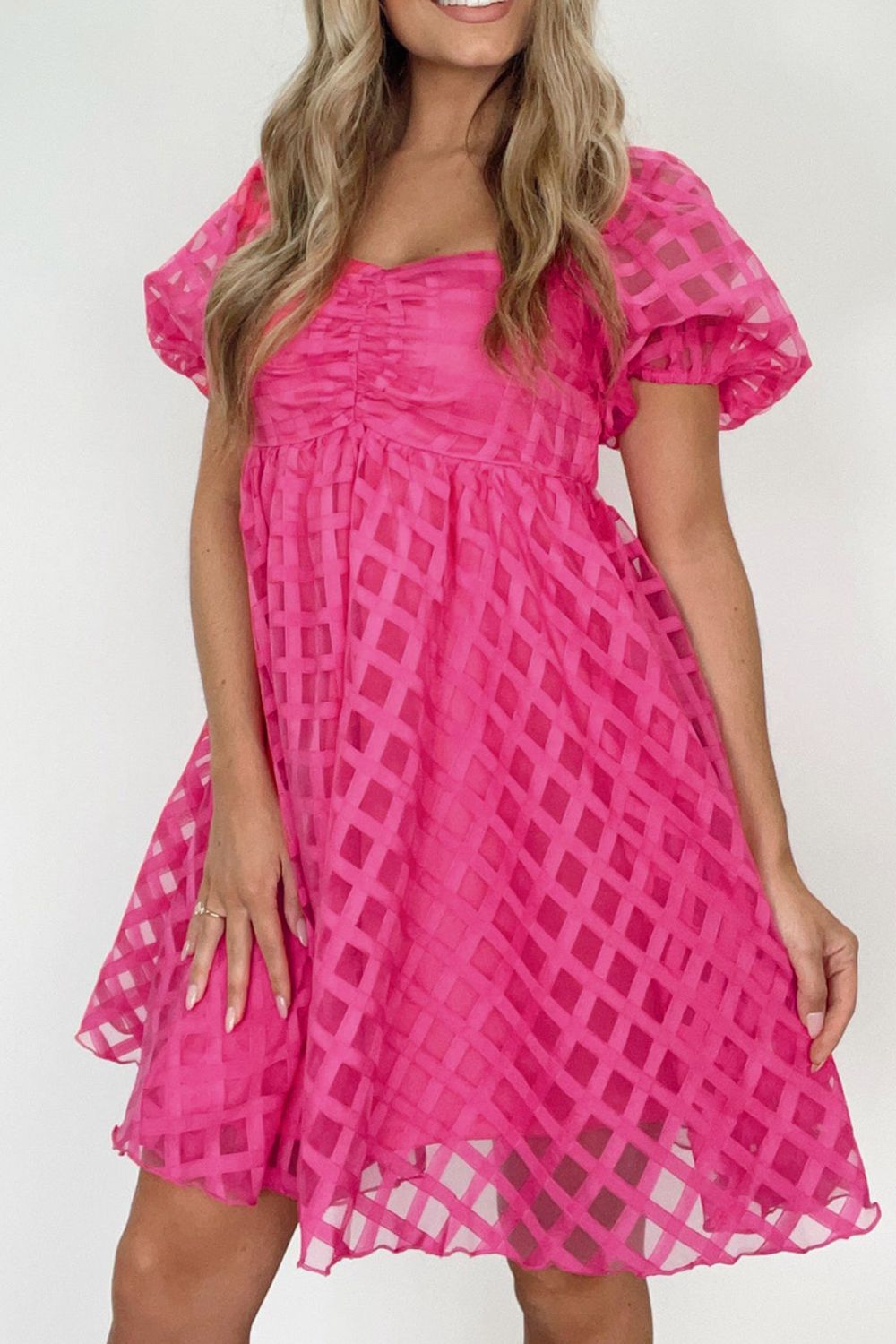 Plaid Puff Sleeve Babydoll Dress