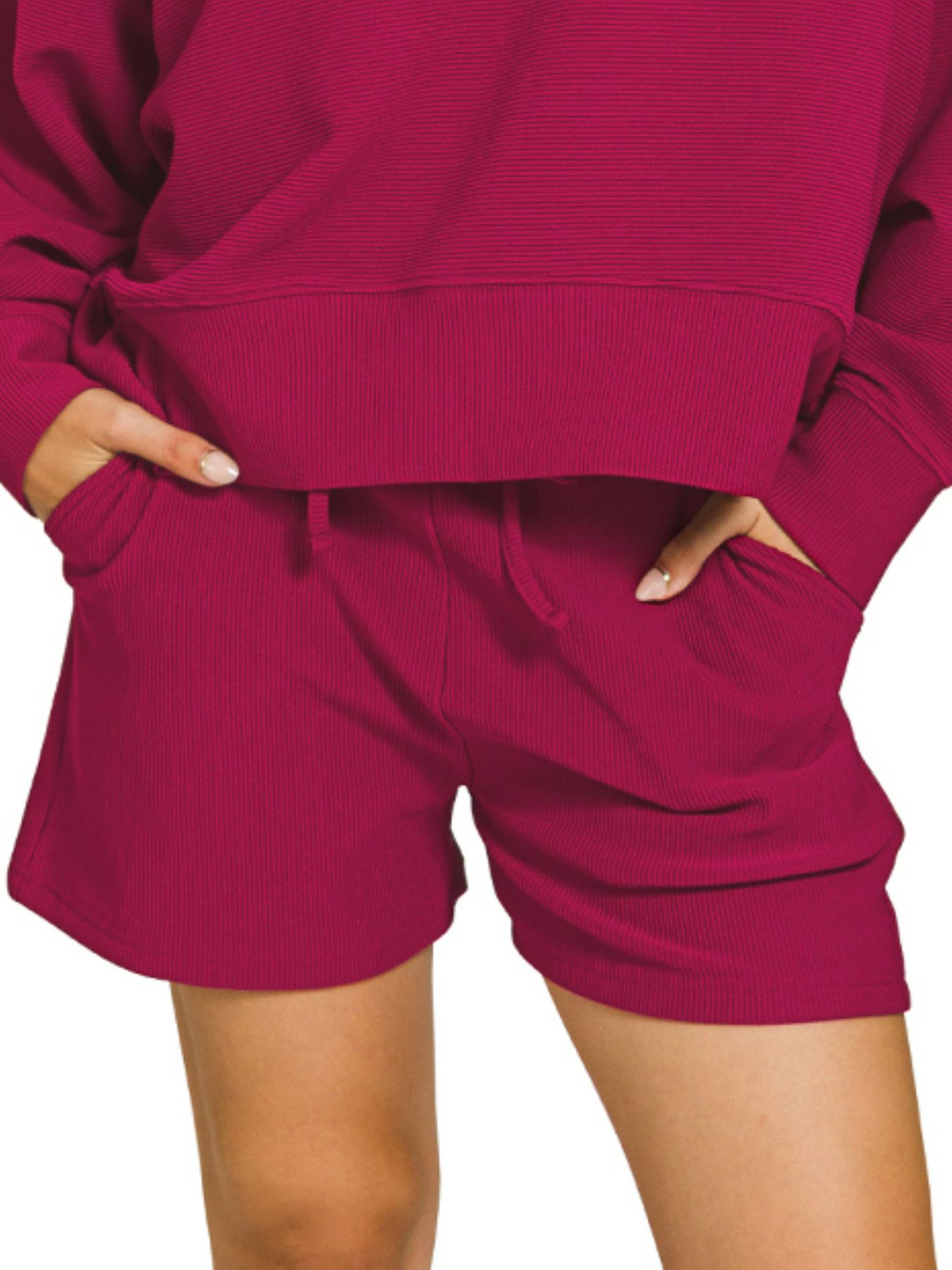 Ribbed Round Neck Pullover and Shorts Set