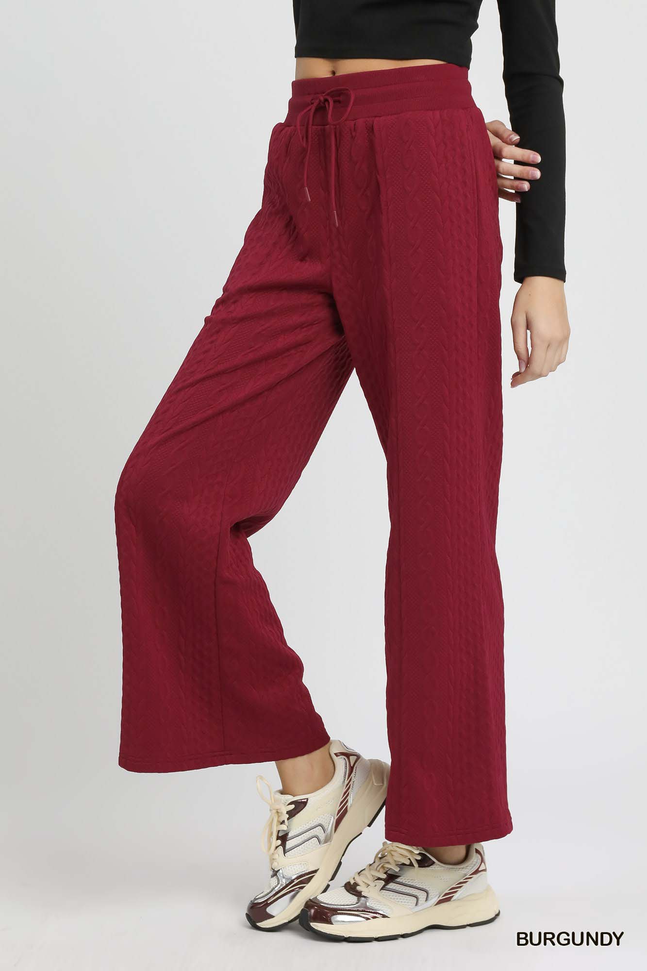 Umgee Cable Knit Textured Wide Leg Pants