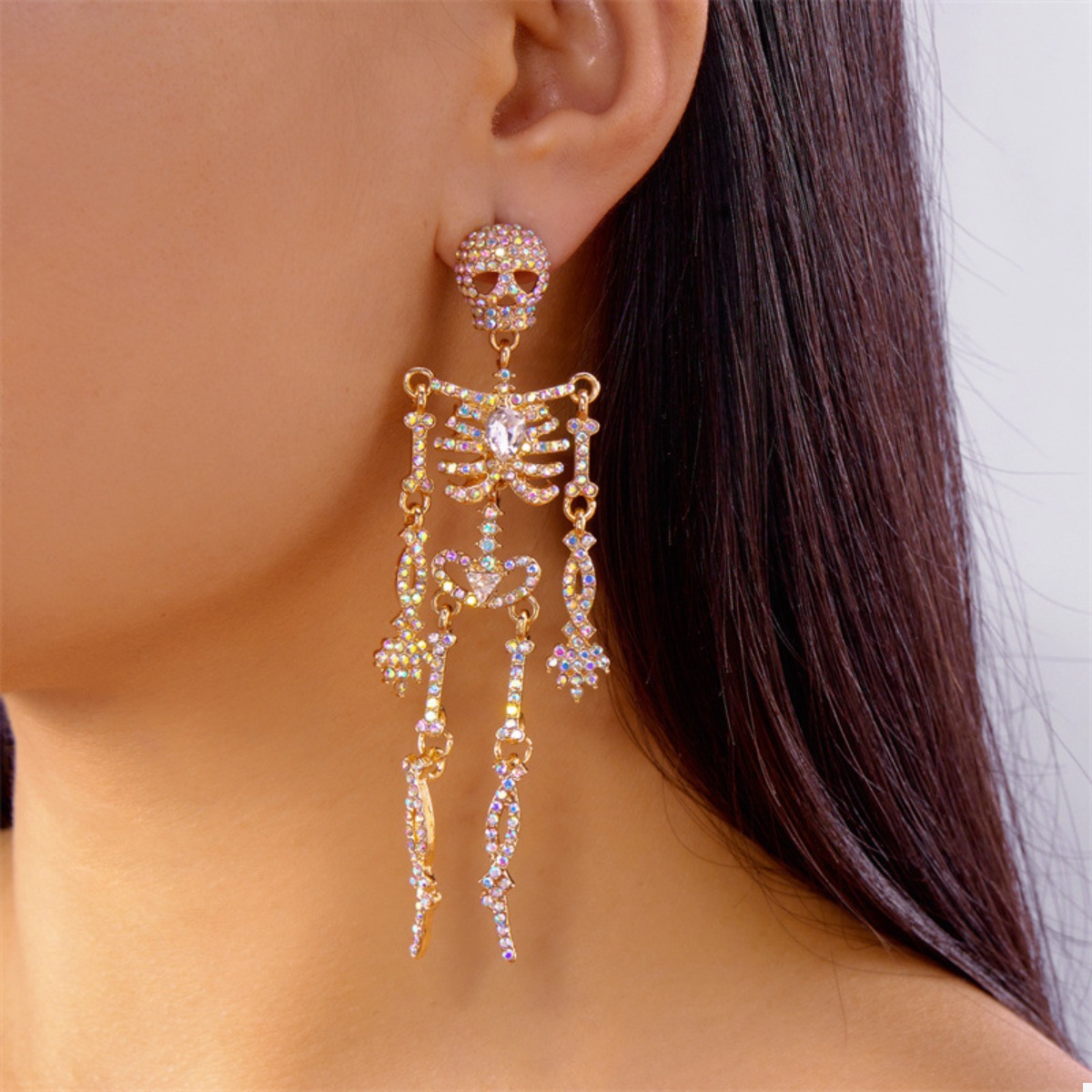Halloween Skeleton Skull Zircon Drop Earrings