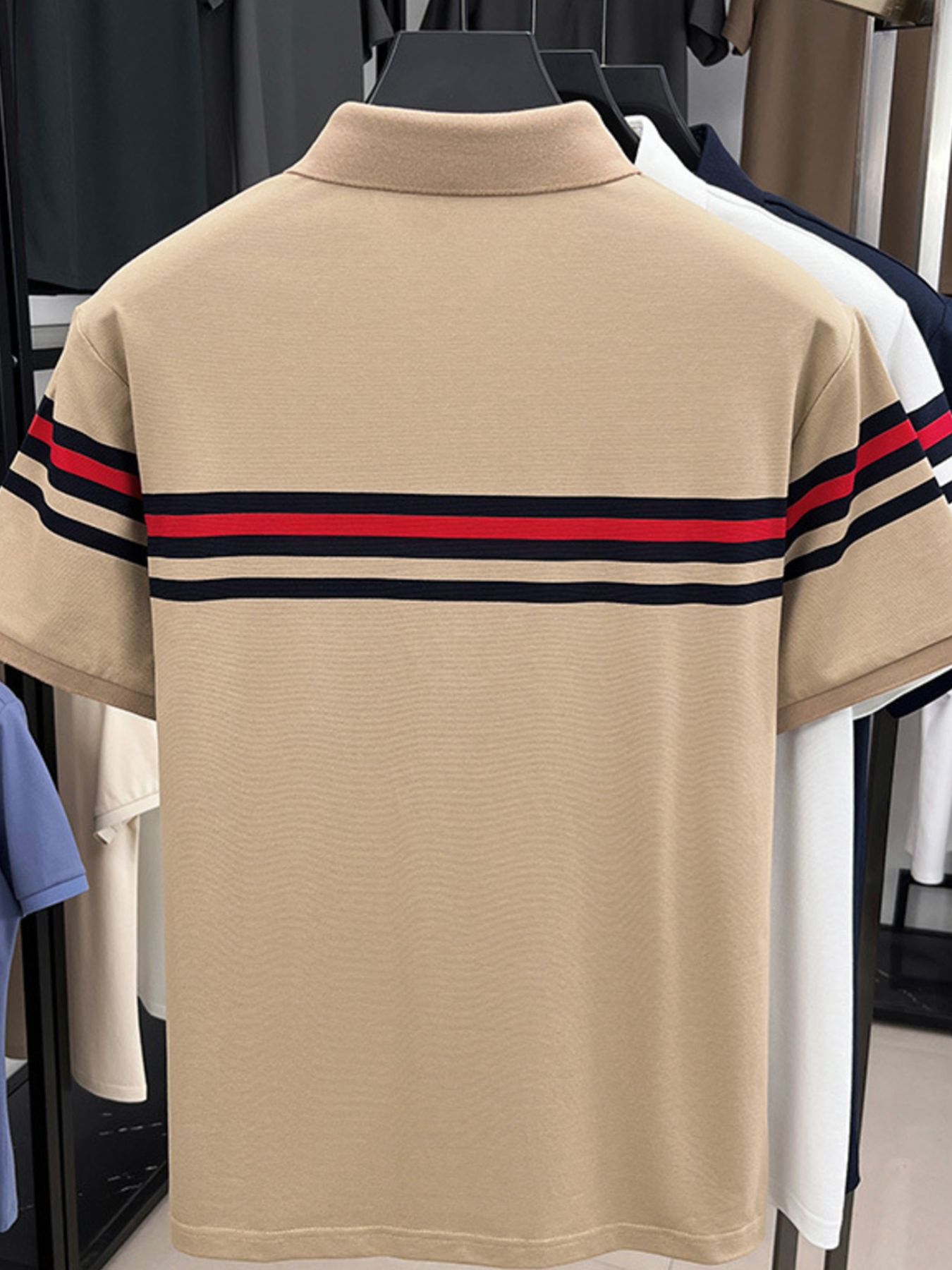 Men's Plus Size Striped Short Sleeve Polo