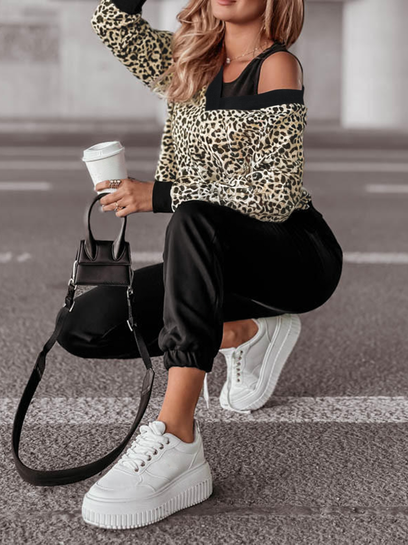 Leopard Print Sweatshirt and Jogger Set