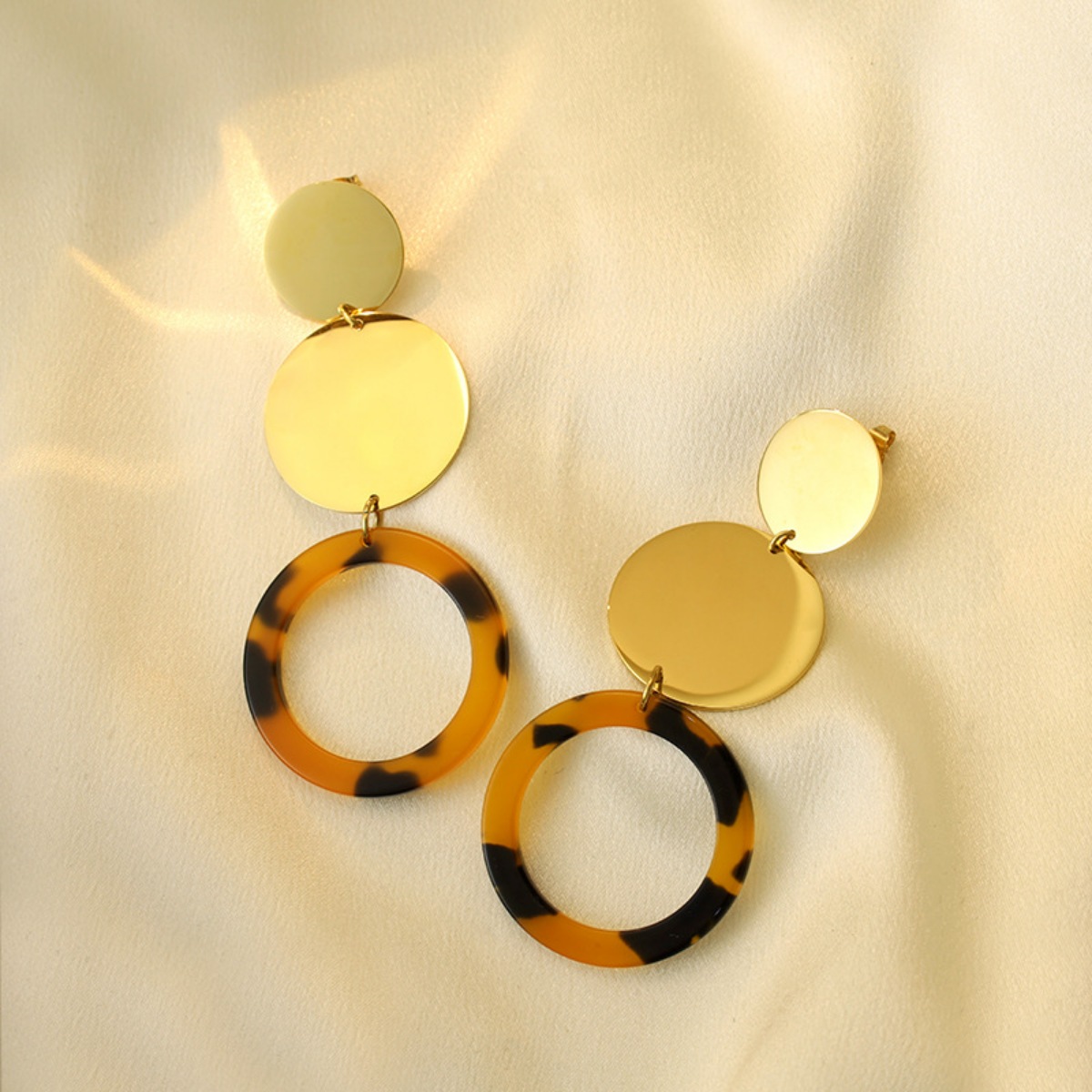 18K Gold-Plated Geometric Circle Dangle Earrings