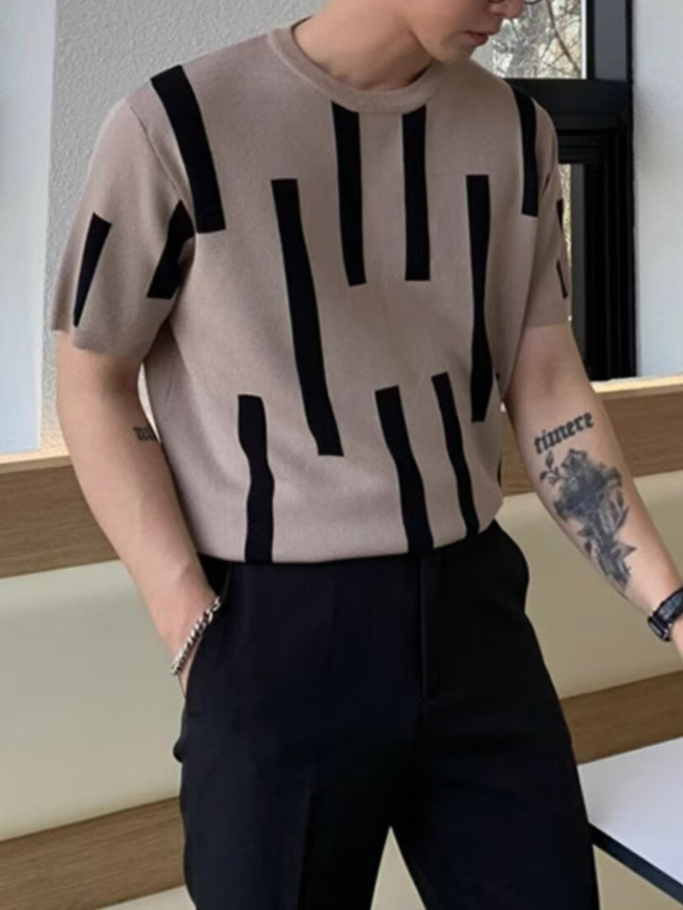 Men's Plus Size Color Block Round Neck Short Sleeve Knit T-Shirt