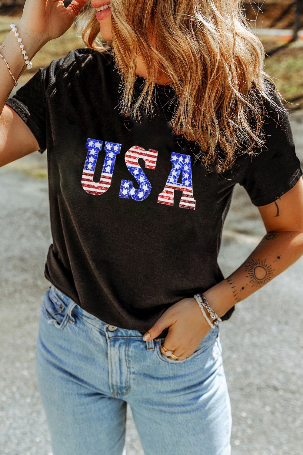 USA Round Neck Short Sleeve T-Shirt