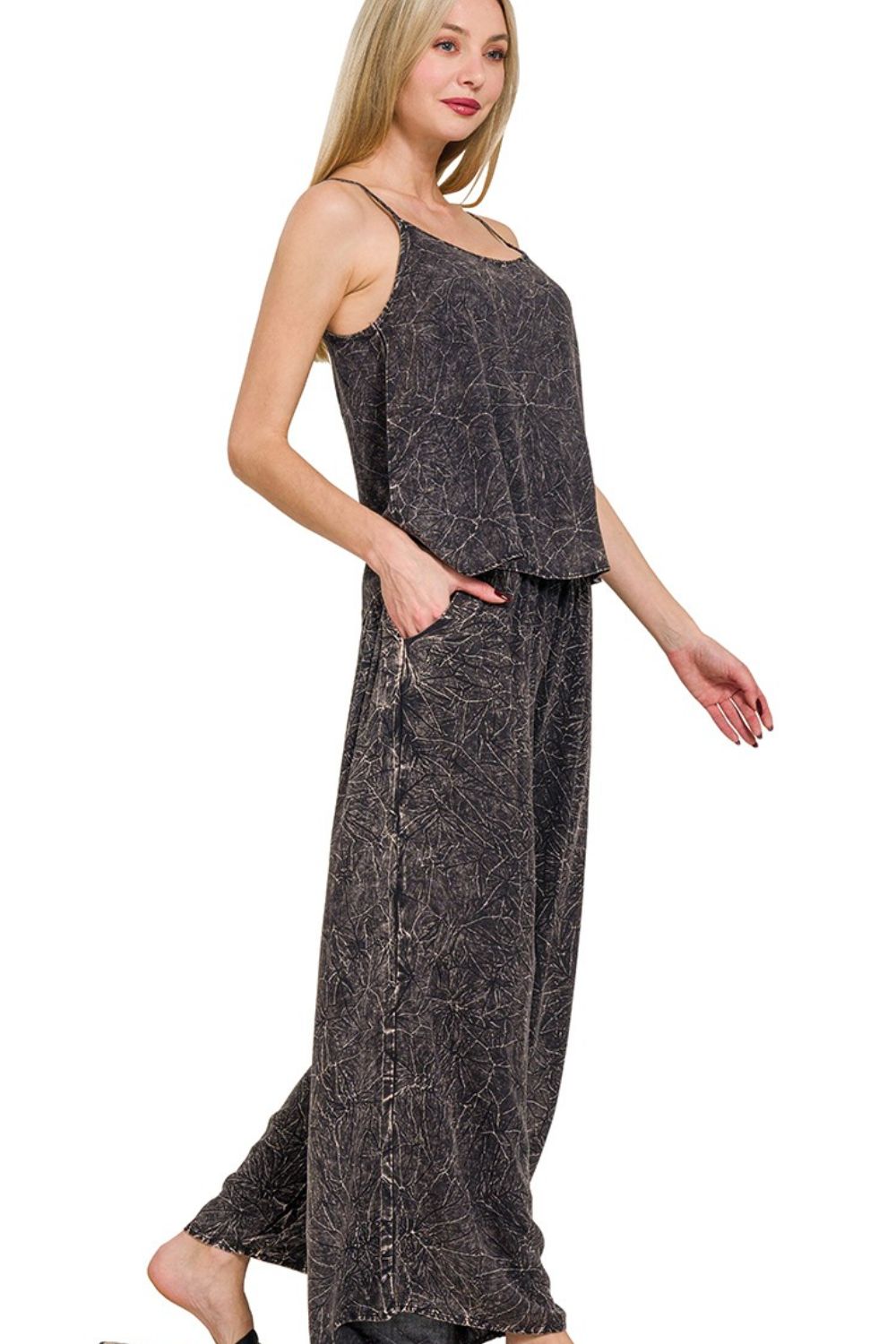 Woven Acid Crinkle Washed Cami & Pants 2 Piece Set