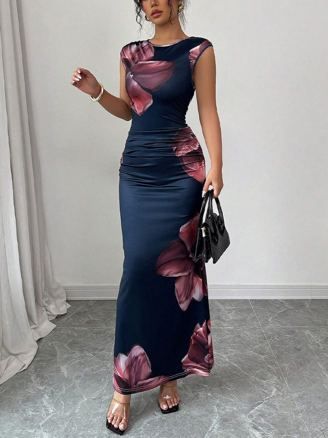 Floral Print Sleeveless Bodycon Maxi Dress