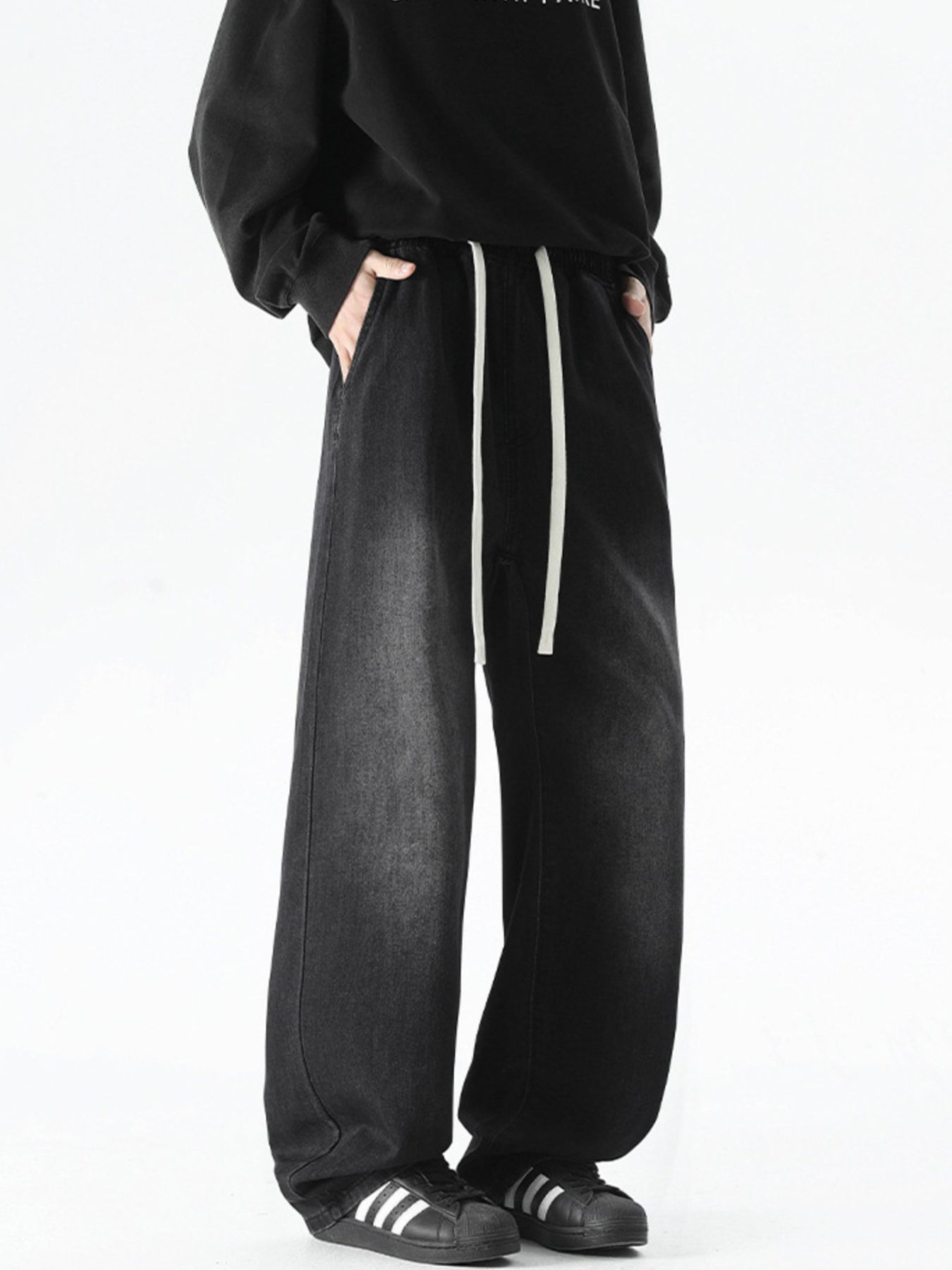 Men's Plus Size Drawstring Wide Leg Jeans