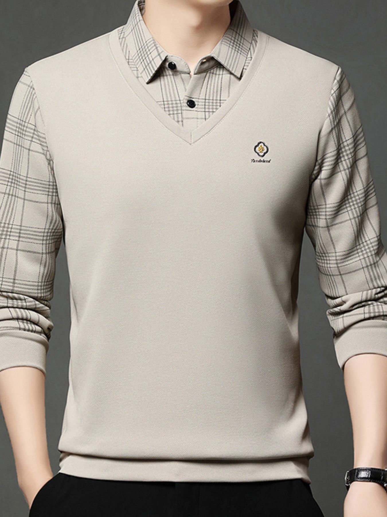 Men's Plus Size Layered-Look Long Sleeve Polo