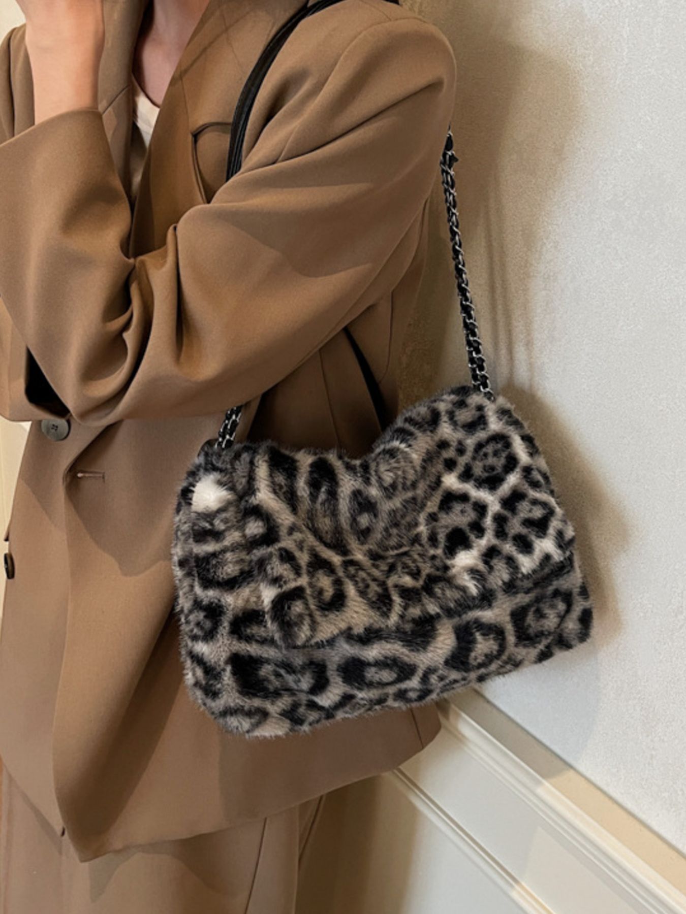 Leopard Plush Shoulder Bag