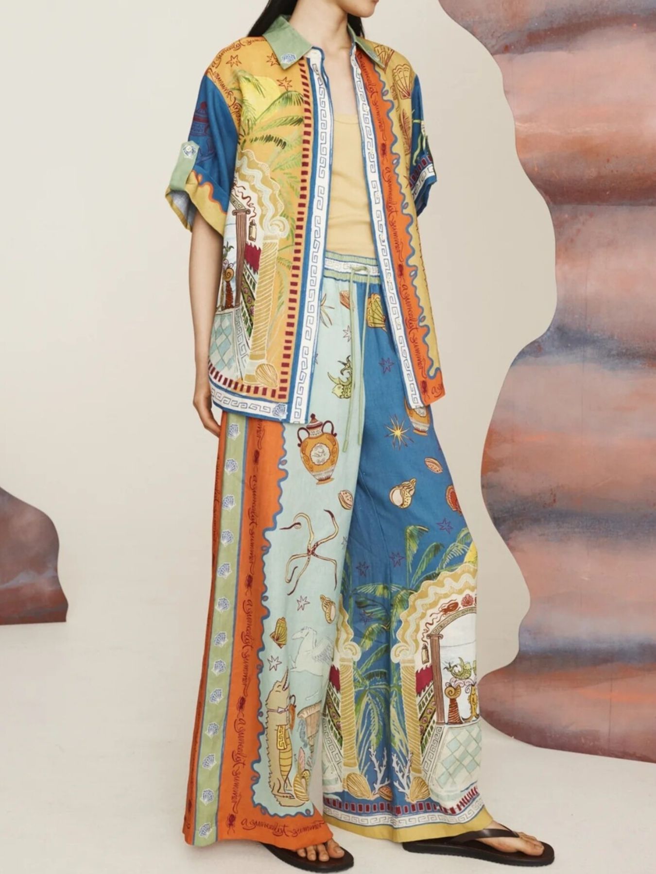 Printed Button Up Shirt and Pants Set