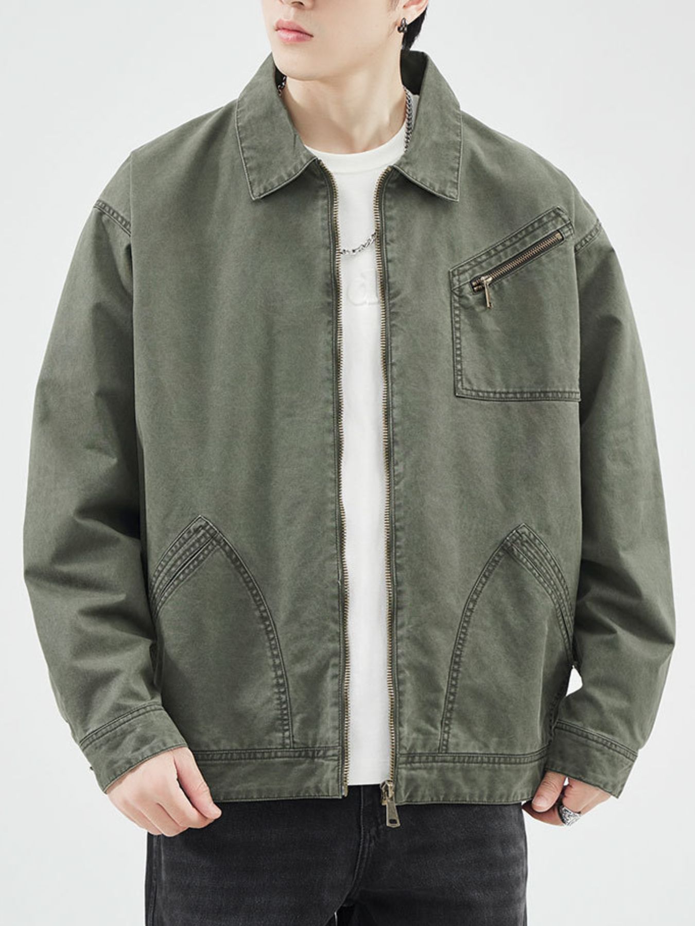 Men's Plus Size Zip Up Long Sleeve Jacket