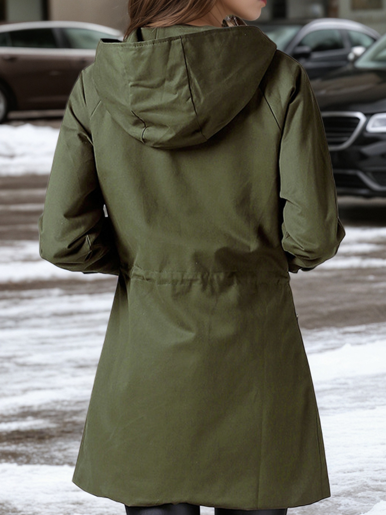 Plus Size Hooded Drawstring Waist Trench Coat