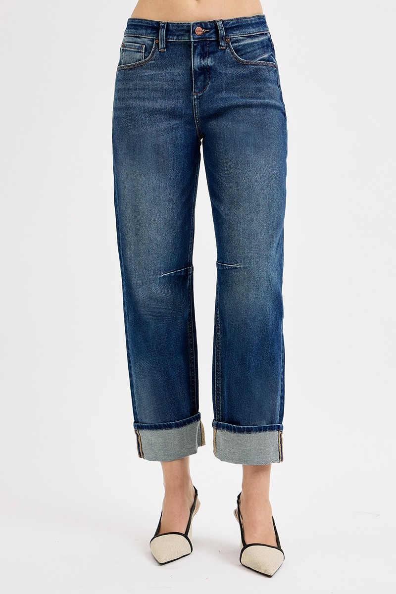 Slouchy Crop Barrel Cuffed Jeans