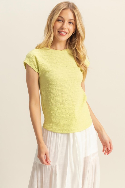 Textured Round Neck Cap Sleeve Knit Top