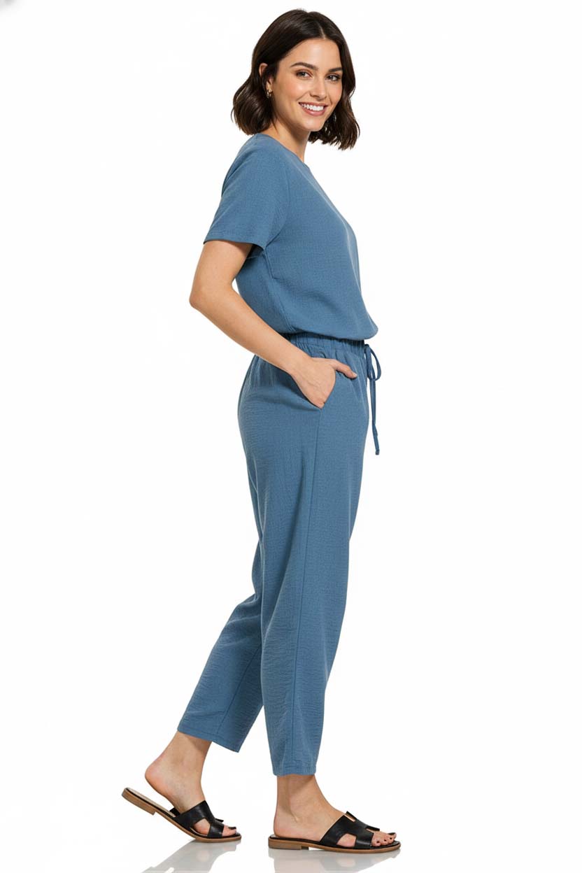 Woven Crepe Elastic Band Waist Pants